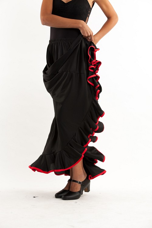 חצאית פלמנקו+רוכסן נשים (XS, אדום)
